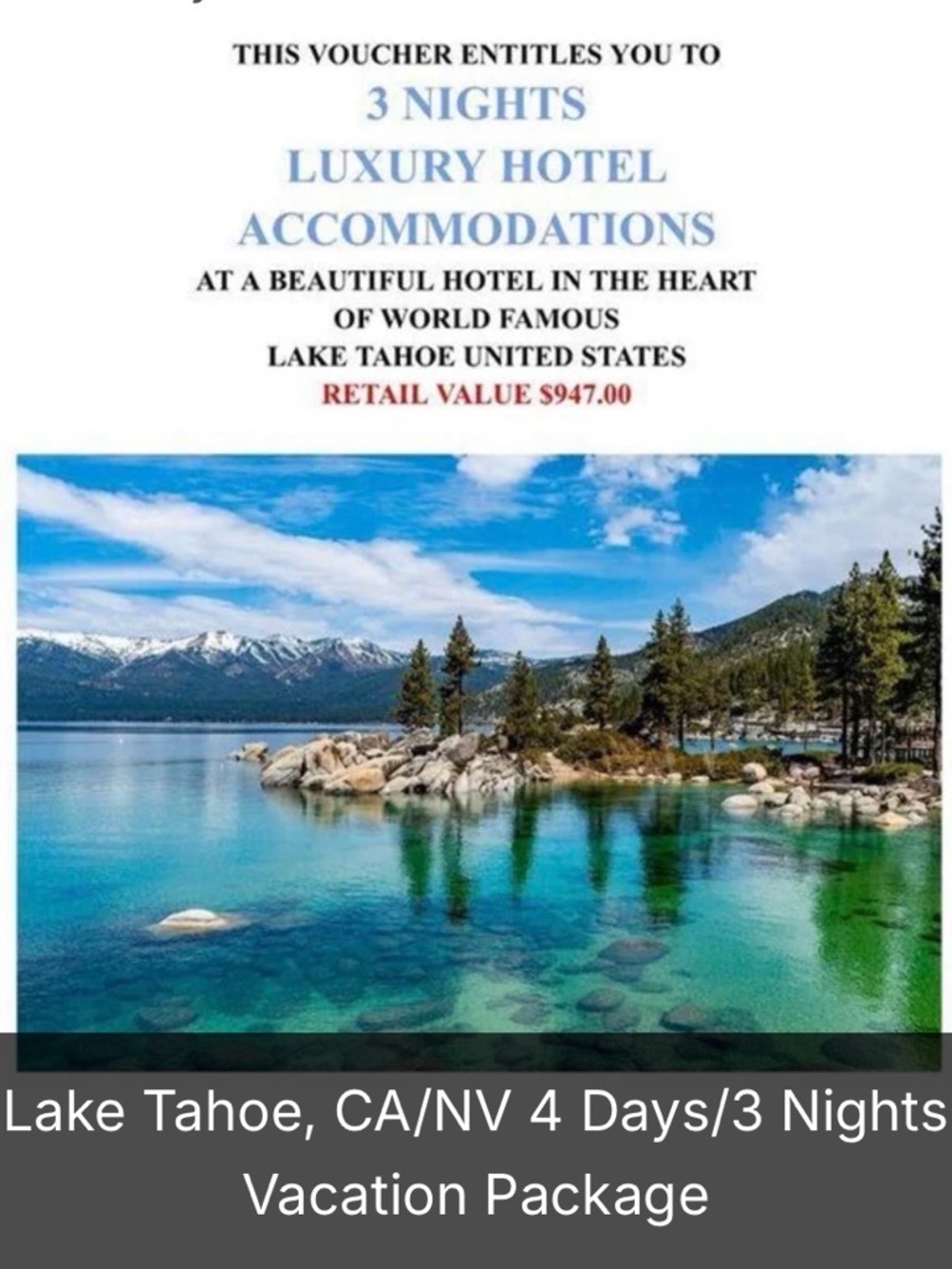Lake Tahoe 3-Night Luxury Hotel Voucher